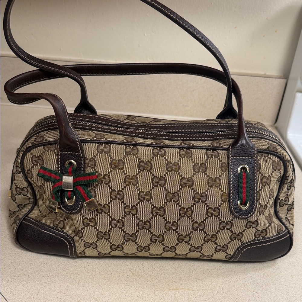 Gucci Beige and Brown Monogram Shoulder Bag